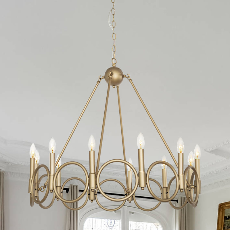 Albata 12-Light Wagon Wheel Candle Style Chandelier, Brass Dust