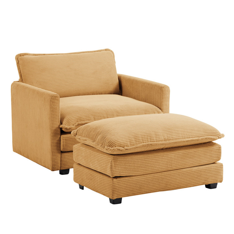 Redenius 42" Upholstered Corduroy Armchair with Ottoman