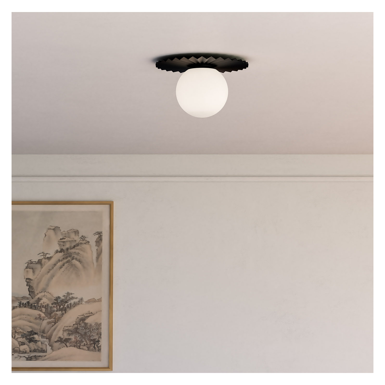 Laki Single Light Glass Flush Mount, Matte Black, 6.63" H x 11.88" W x 11.88" D