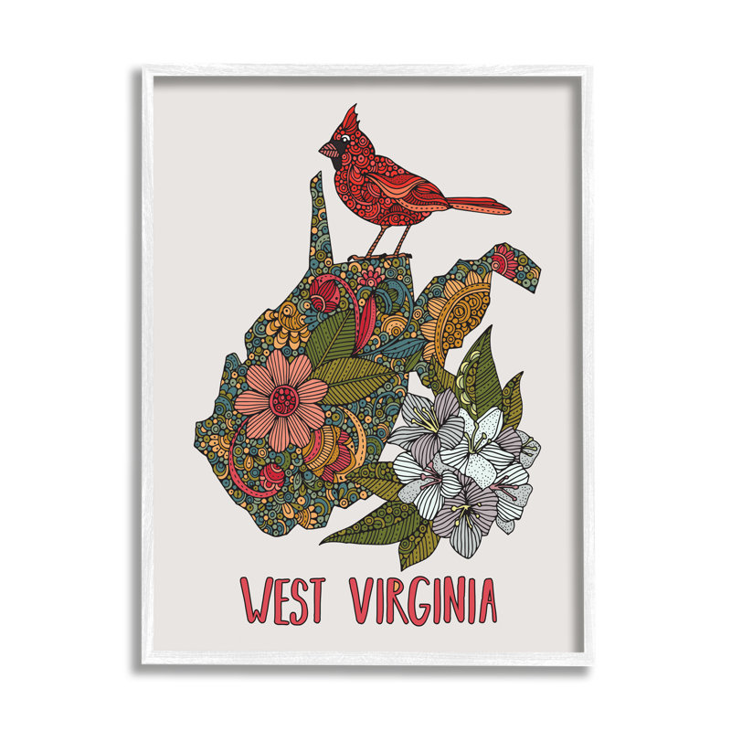 "West Virginia State Cardinal", motif floral détaillé par Valentina Harper, H 20 po x l 16 po x P 1,5 po