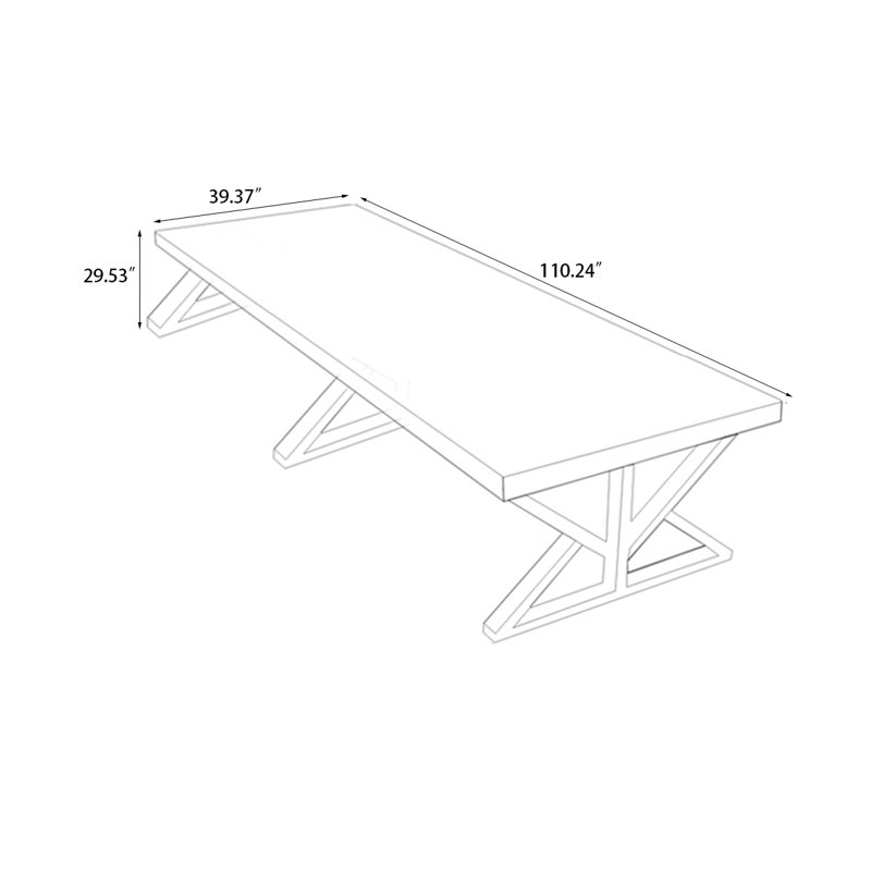 Table de conférence rectangulaire en bois massif brun et noisette + fer, H 29,53 po x L 110,24 po x l 39,37 po