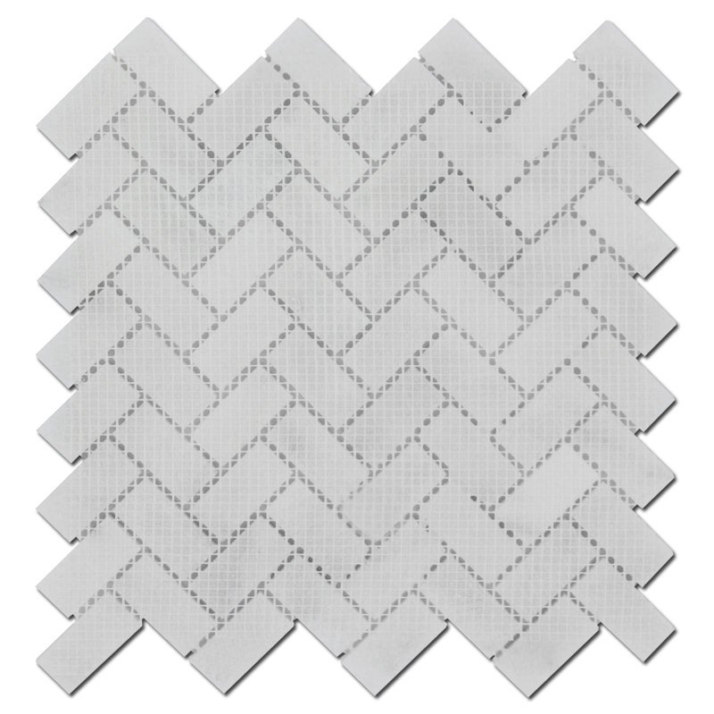1" x 2" Marble Herringbone Mosaic Wall & Floor Tile, Bianco Venantino