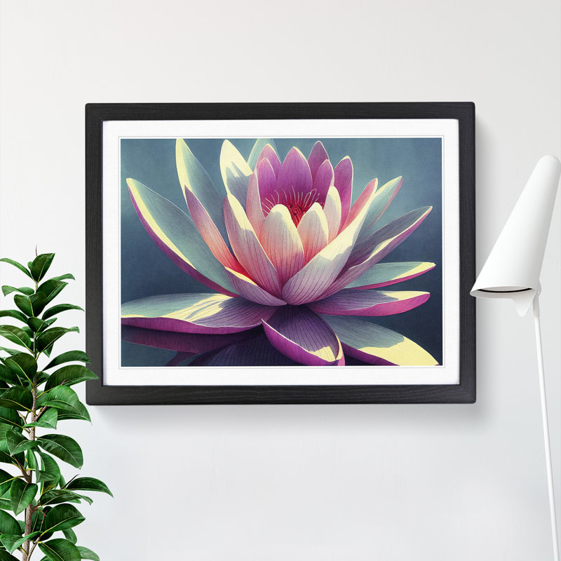 Flashy Water Lily Flower - Single Picture Frame Painting, Black, 46cm H x 64cm W x 2cm D