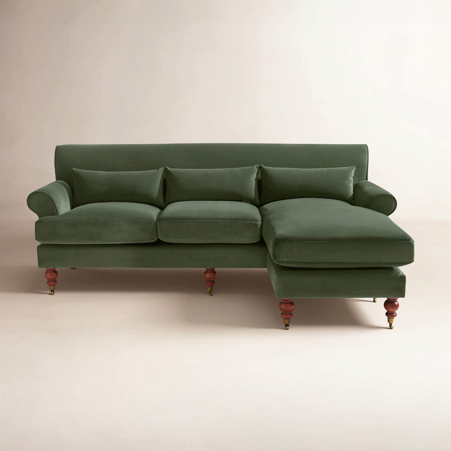 Upholstered Sectional, Kelly Green Velvet