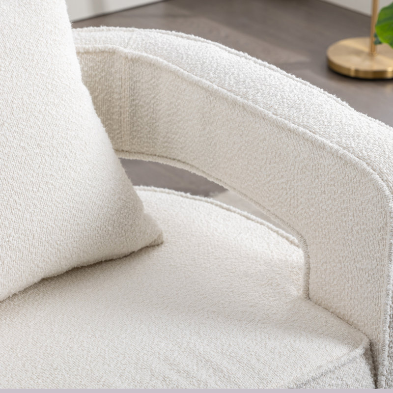 Dangira Upholstered Swivel Barrel Chair, Ivory Polyester