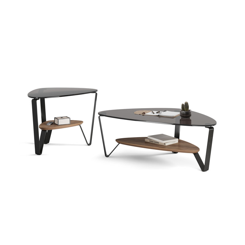 Dino Glass End Table, Natural Walnut