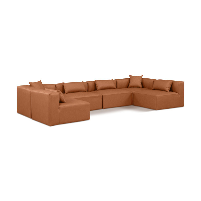 Houswerth Upholstered U-Shaped Sectional Reversible, Cognac Vegan Leather