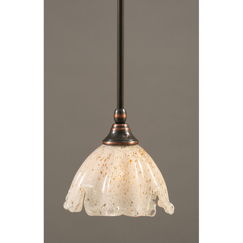 Stem Hung Mini Pendant With 7" Gold Ice Glass, Black Copper