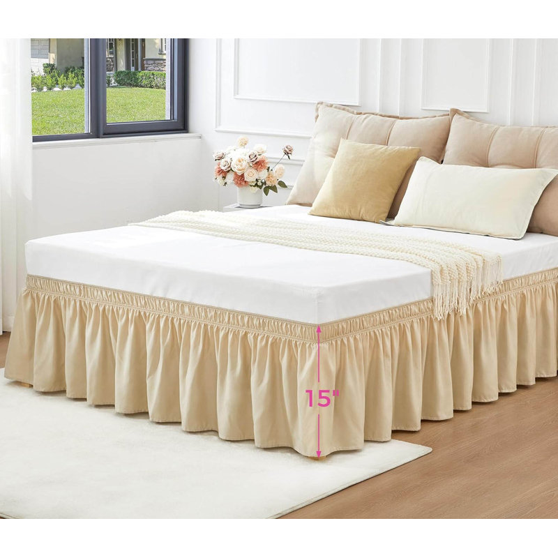 King Size Wrap-Around Elastic Bed Skirt, Light Beige