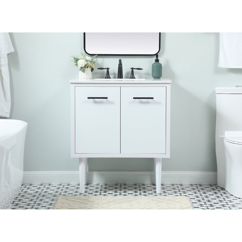 30'' Single Bathroom Vanity with Engineered Marble Top, White