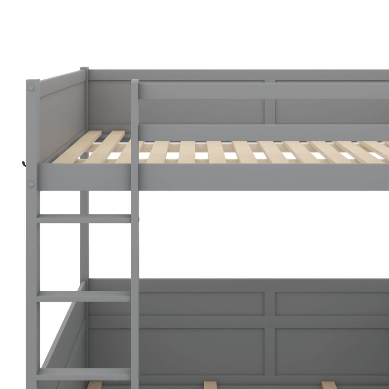 Queen Size Bunk Bed With Integrated Shelves, Storage Space, LED Lighting, And USB Port, Gray