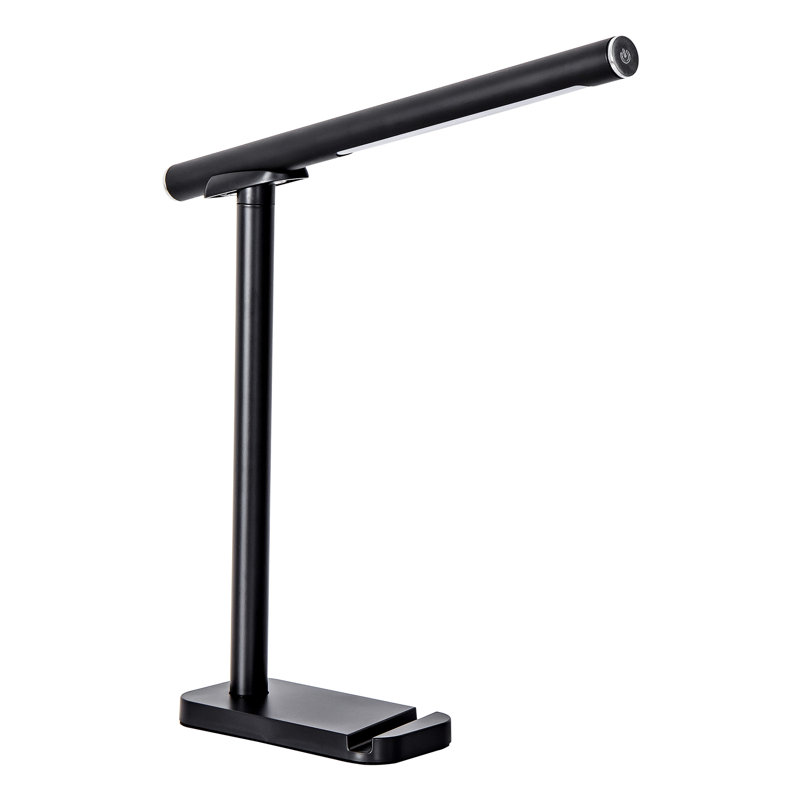 Lampe de bureau noire sans fil à DEL, commande tactile à intensité variable rechargeable avec support pour téléphone, Noir