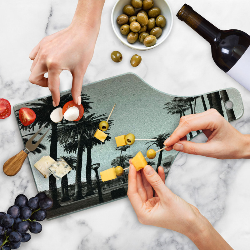 Ambesonne Palm Tree Tempered Glass Cutting Board Los Angles Park View Dark Brown White