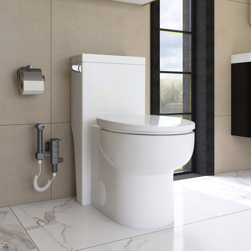 12 Inch One Piece 1.28 GPF Single Flush Elongated Toilet In White Seat Included