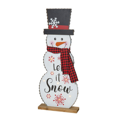 36" H Lighted Metal and Wood Snowman Sign 