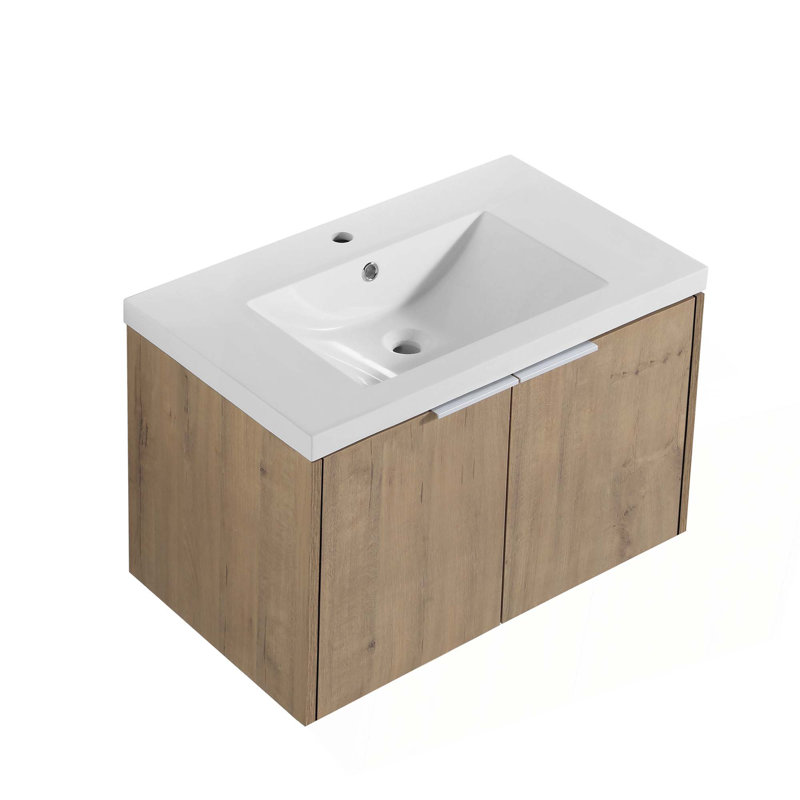 Armoire de salle de bain avec lavabo, portes à fermeture douce, conception à fixation flottante pour petite salle de bain