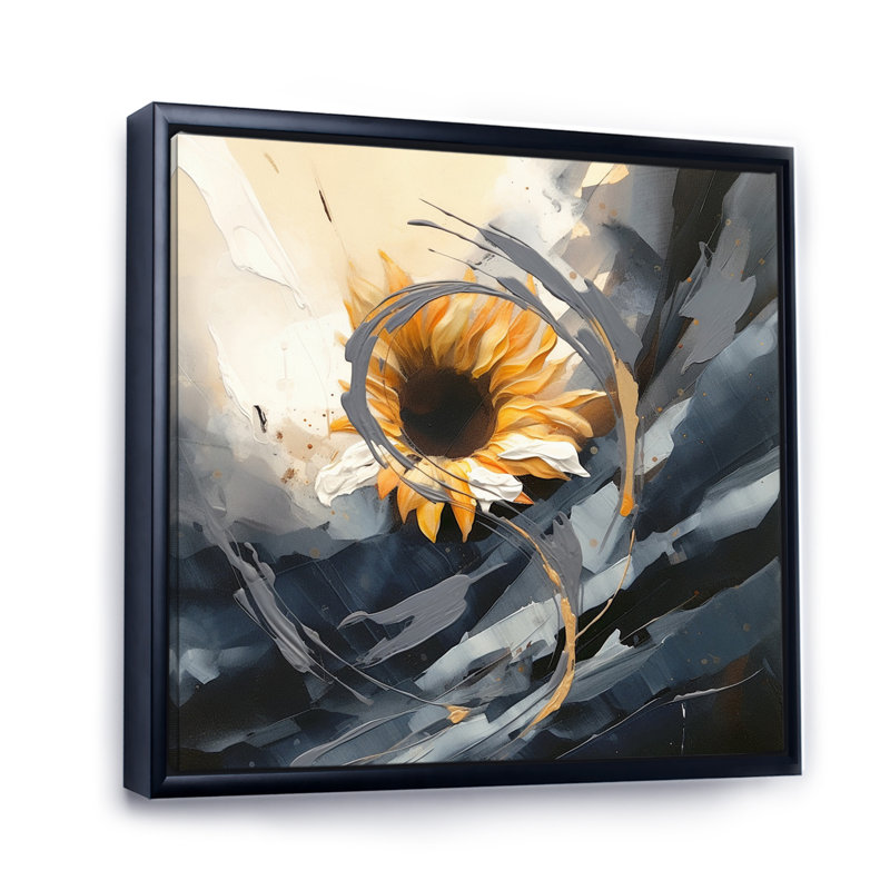 Jaune, jaune, doré, tournesols joyeux, H 16 po x l 16 po x P 1 po, Cadre flottant noir