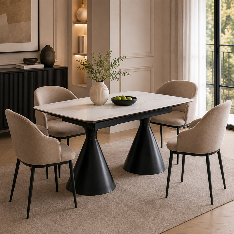 Table de salle à manger Vonnie, Noir, blanc
