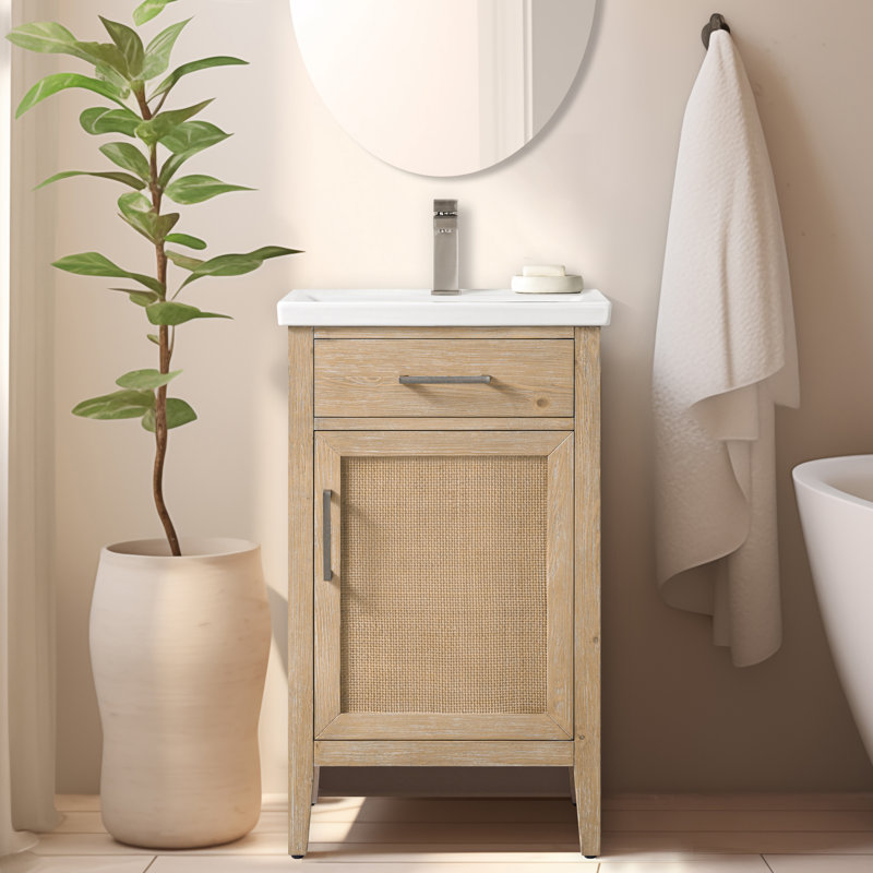 Sebastiano 20'' Single Bathroom Vanity with Ceramic Top, Coastal Sand / Antique Nickel