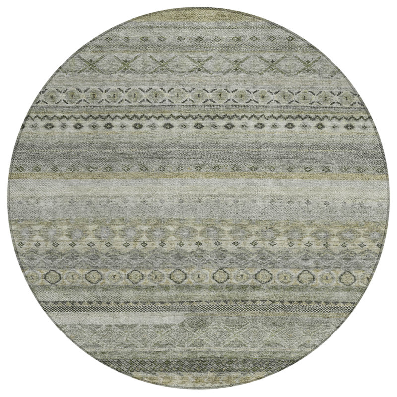 Machine Washable Indoor/Outdoor Chantille ACN2722 Striped Rug, Pewter, 8' Round