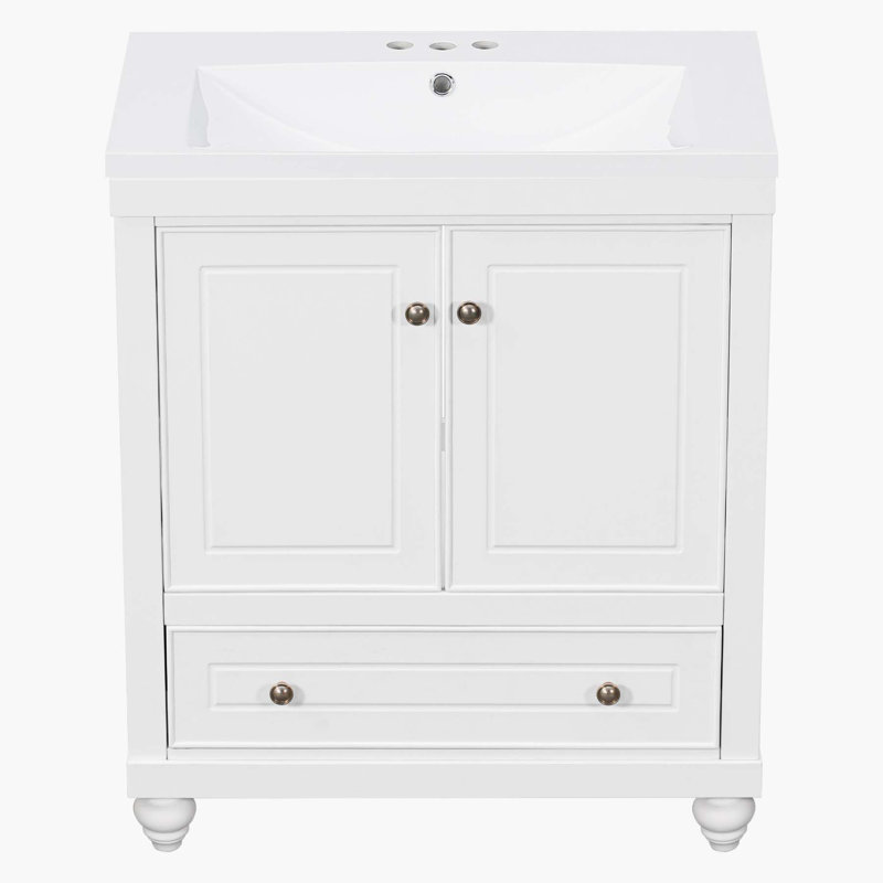 White 30" Freestanding Bathroom Vanity with Drawer and Doors
