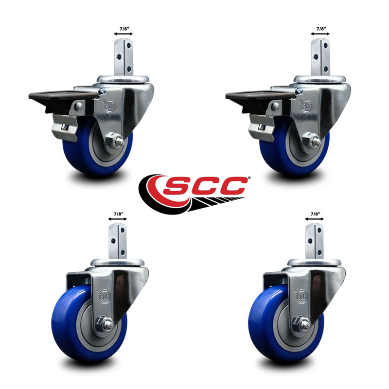 4 Piece Polyurethane Caster Set, Blue
