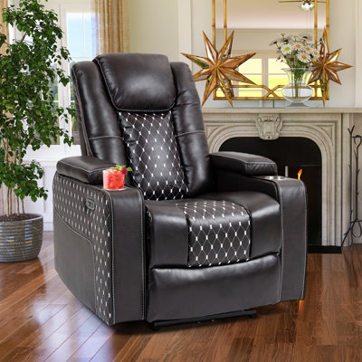 Ryun 34.25"W Faux Leather Power Recliner