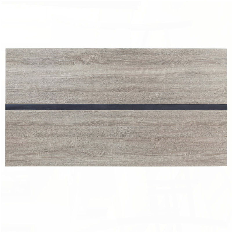 Table de salle à manger en chêne gris et noir avec compartiments de rangement - incrustation de métal