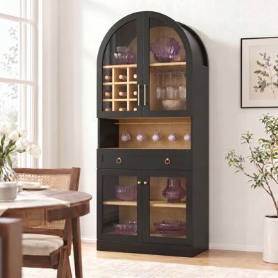 Armoire bar 70,08 po de hauteur avec 3 porte-verres, grand tiroir, porte-bouteilles, tablette réglable, vitrine