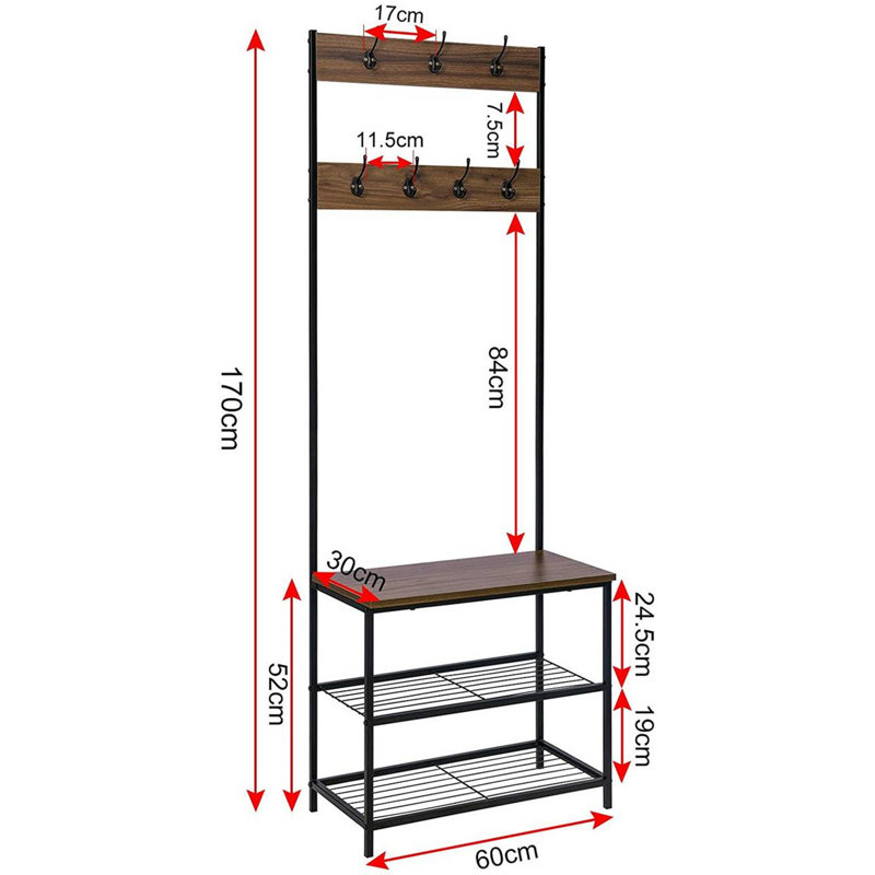 Kesler 60cm Industrial Pipe Clothing Rack, Brown/Black