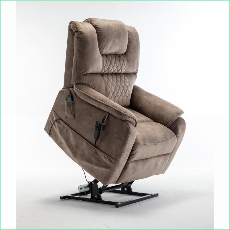 Fauteuils inclinables | Moteur de levage à plat à 180 ° OKIN | Siège de 25 po de largeur et capacité de 400 lb | Assemblage facile | Velours | Beige brun