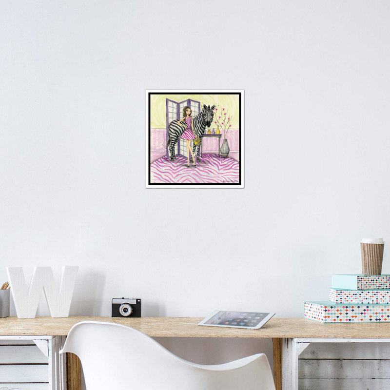 Zoe et zèbre art, H 18 po x l 18 po x P 1,5 po, Toile blanche encadrée
