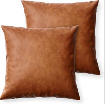 Decorative Faux Leather Square 17 Throw Pillow Cover (Set of 4