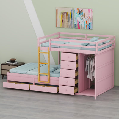 Space-Saving Bunk Bed Featuring Large & Small Storage Drawers Plus Built-In Wardrobe