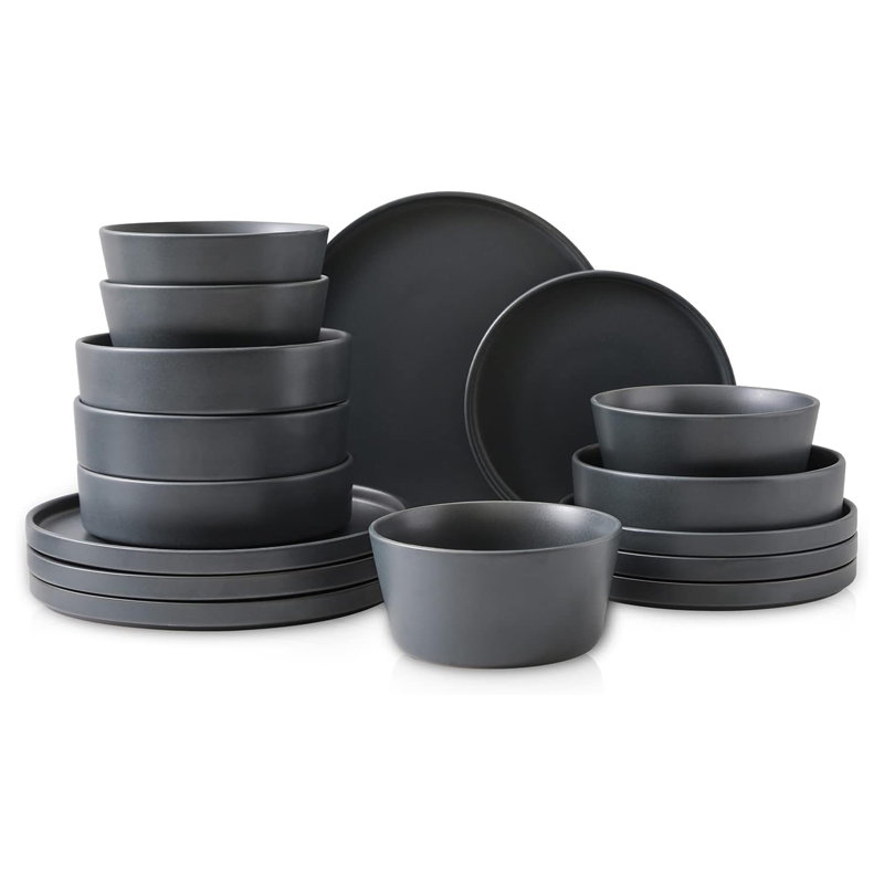 Service de table en grès 16 pièces Stone Lain Celina, service pour 4, gris mat