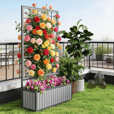 Lit de jardin surélevé en bois avec treillis