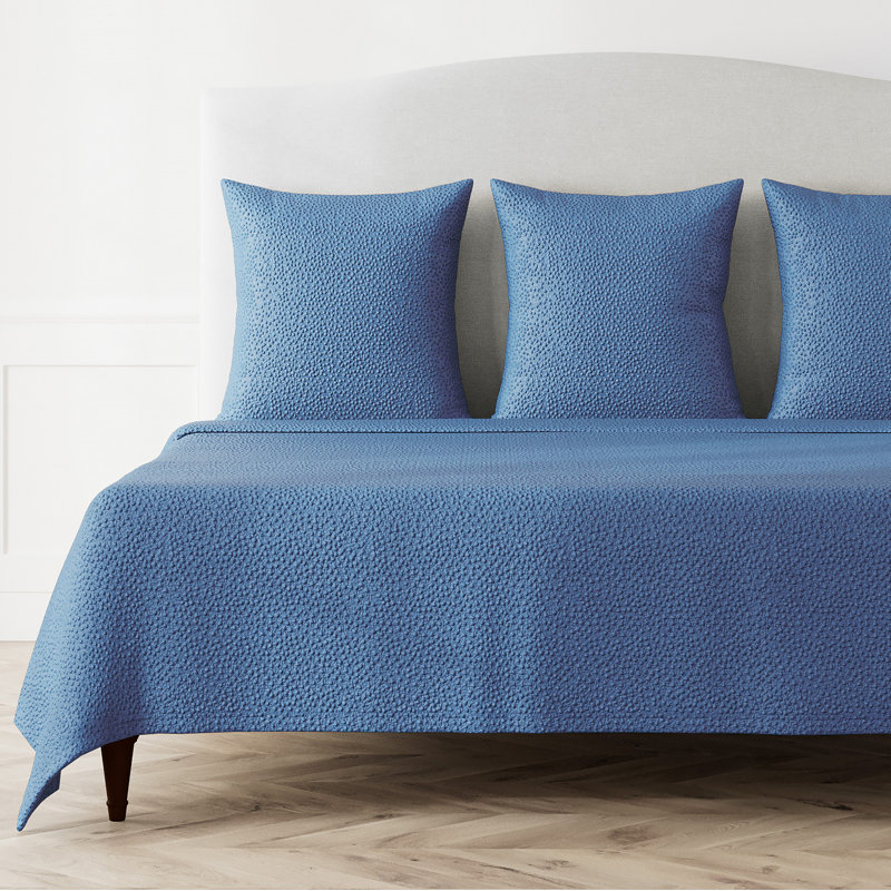 Bubble Matelasse Modern & Contemporary Cotton Geometric Shapes Coverlet, King Coverlet + 3 Euro Shams, White