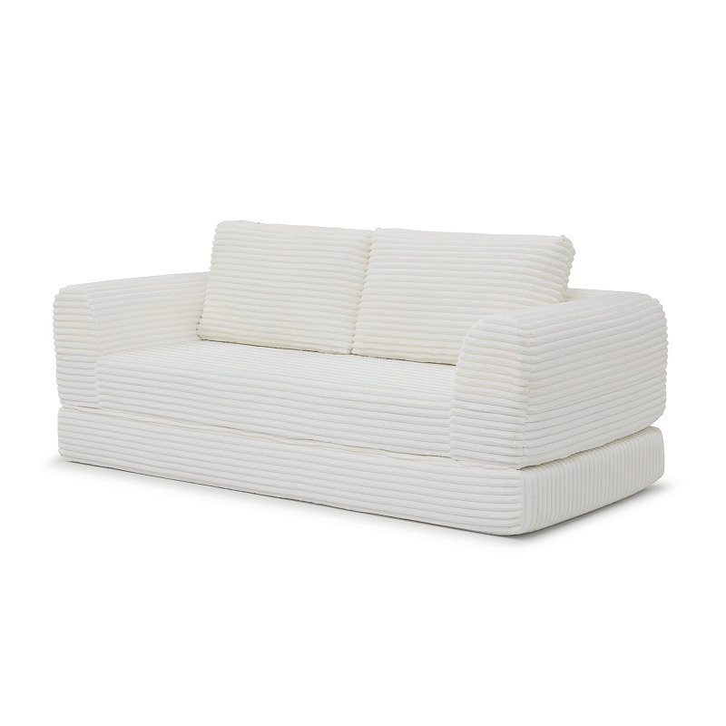 Canapé-lit pliant convertible 2-en-1, canapé-lit en velours côtelé moderne avec 2 * coussins, canapé-lit modulaire sans dossier avec lit escamotable Futon, canapé-lit modulaire pliable pour le salon beige