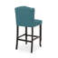 Ensemble de 2 tabourets de bar Seliva, tissu bleu sarcelle, dossier capitonné, bois d'hévéa brun-121386544-121386545