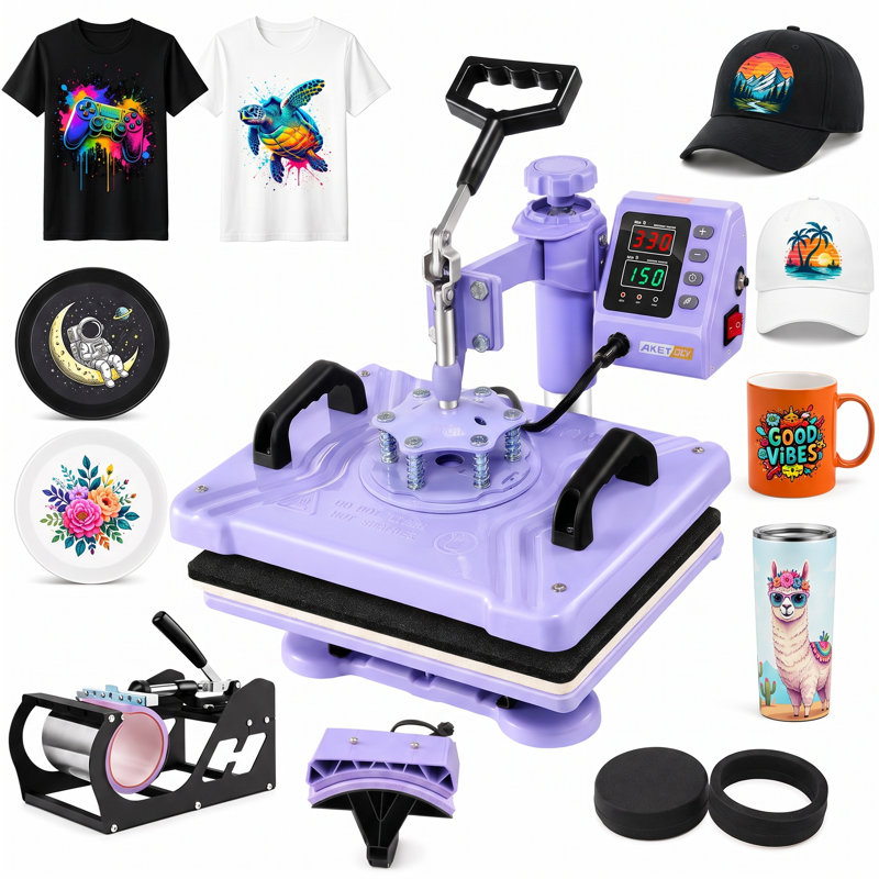 Presse à chaleur 5 en 1 pour t-shirts Presse à chaleur numérique pivotante combinée 12 "x 15" Presse à chemises rotative à 360 degrés Sublimation