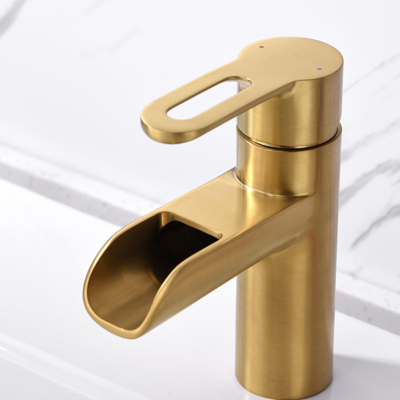 Single Hole Bathroom Faucet with Drain Assembly, Brushed Gold