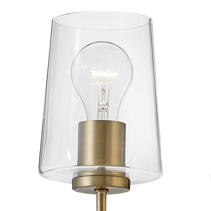 Lustre 4 lumières à un niveau avec abat-jour en verre effilé transparent, Doré