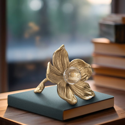 House of Hampton® 7" Rommie Gold Flower, Aluminum, Gold, A Great Addition And Decoration For Upscale Hotels And Offices