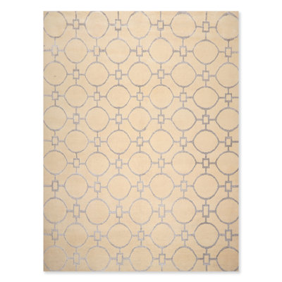 Tapis unique noué à la main beige de 9 pi x 12 pi Annonciato