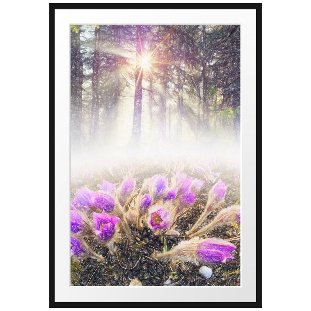 Gerahmtes Poster Blühende Blumen im Wald