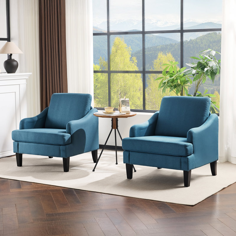  Ensemble de 2 chaises de chambre à coucher en lin 2 pièces, Lin bleu