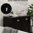 Black Bathroom Cabinet, Dual Tilt Out Hamper. 2 Hamper Storage For Washroom. Modern Floor Unit With Ample Storage. Towel Facility. Separate & Dark Item Construction, Water-. Toppling. Wall-fixable .
