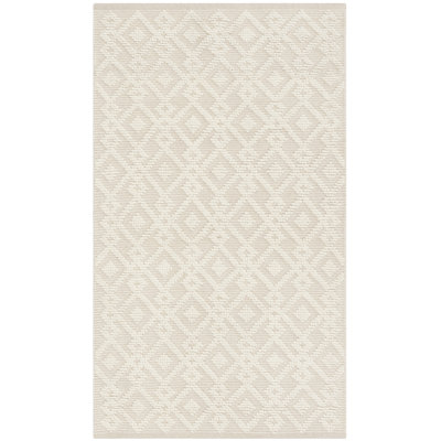 Vermont Hand Woven Wool/Cotton Geometric Rug in Ivory