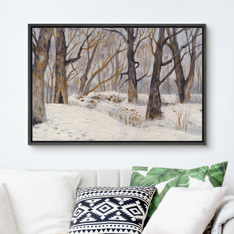 «Snowy Winter Forest Tree Landscape», art rustique rustique rétro sur toile encadrée, Noir, noir, noir, noir