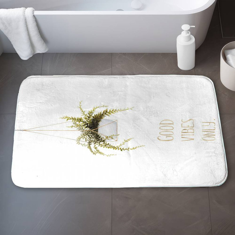 Good vibes only Bath Mat with Non-Slip Backing - Quick Dry Memory Foam Bathroom Rug - Absorbent - Modern Plush Spa-Style - Machine Washable